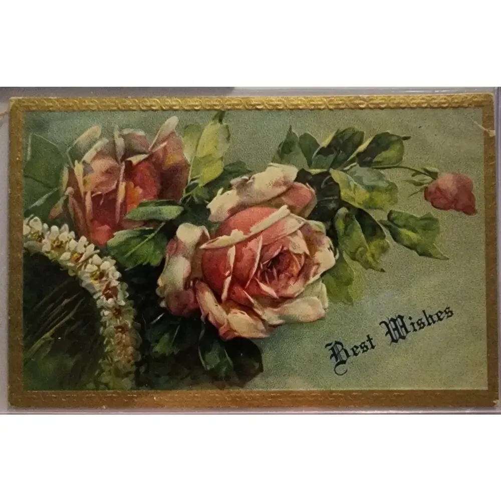 Lot Of Three Vintage Antique Embossed Postcards Flowers Best Wishes